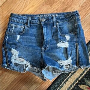 American Eagle Outfitters Blue Distressed Jean Shorts